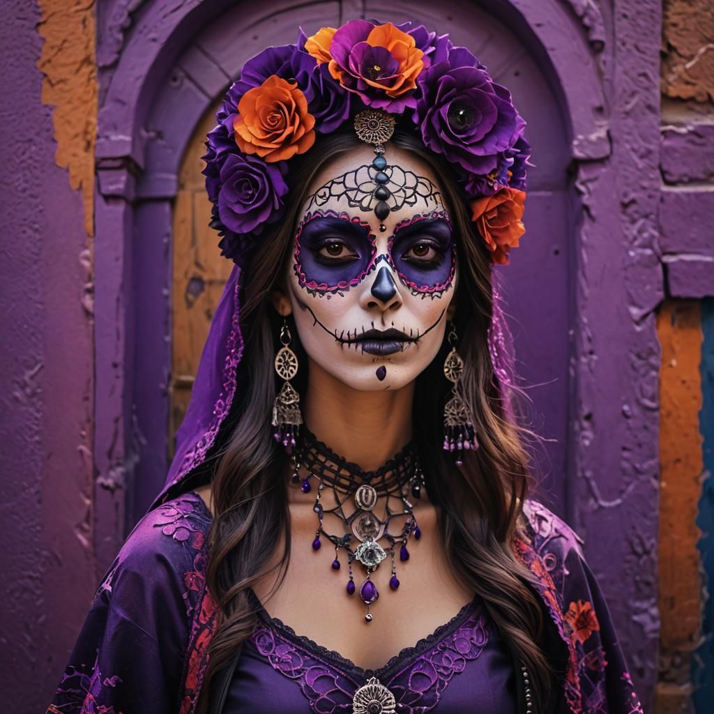 Hyper-Realistic Portrait of Argentine Catrina in Vibrant Col...