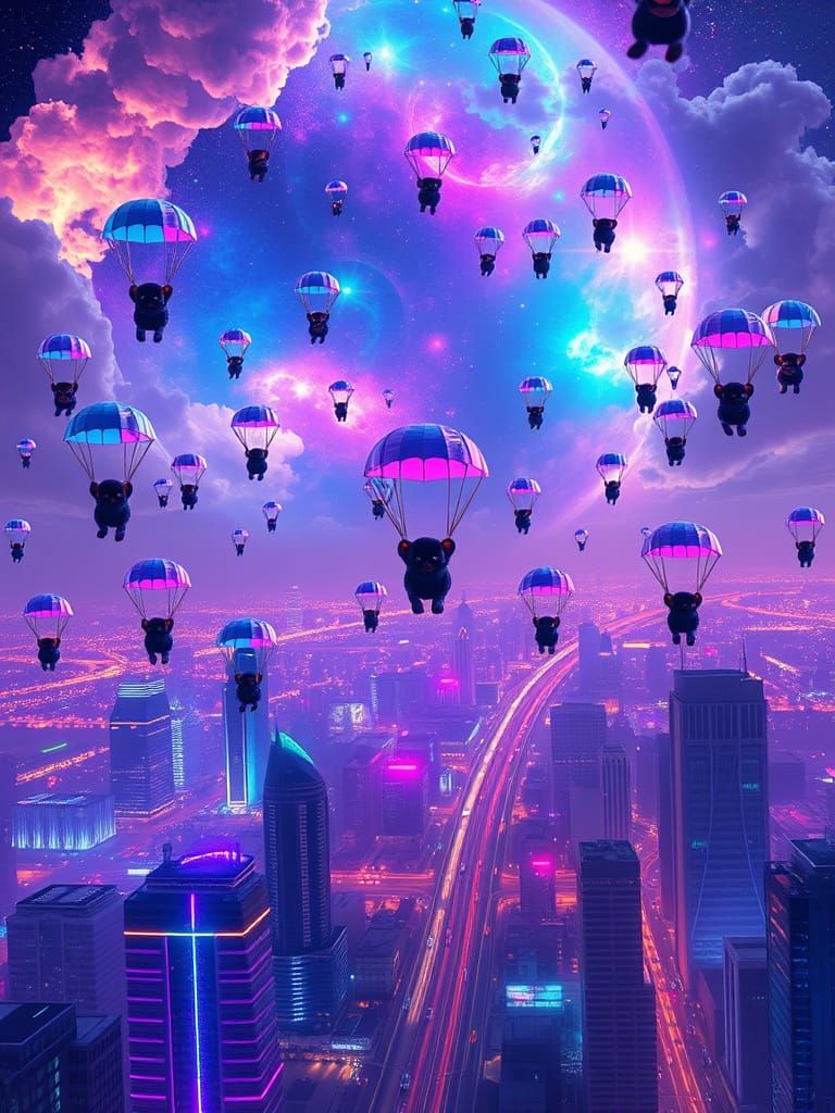 Adorable Furry Creatures Dance in Neon Galaxy