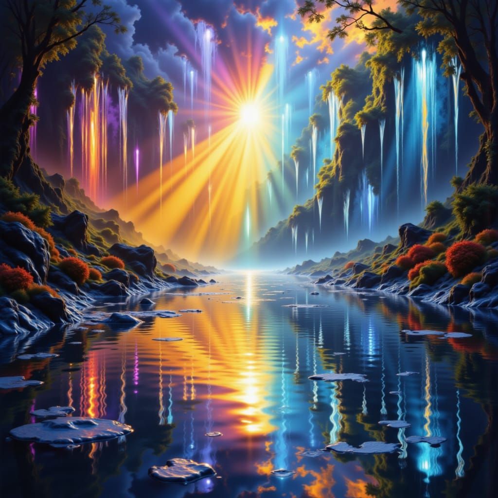 Surreal Water Entity in Luminous Reflections