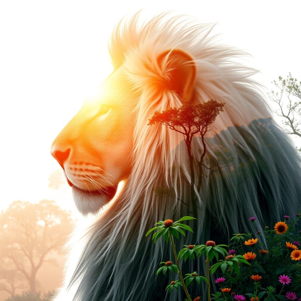 Majestic Lion Silhouette in African Forest Sunrise