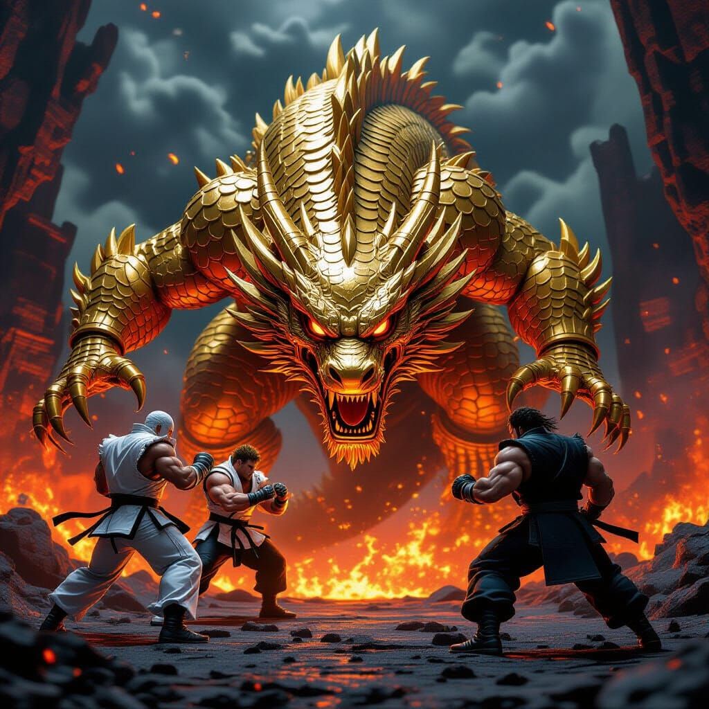 Street Fighters vs. Golden Dragon in Cyberpunk Underworld