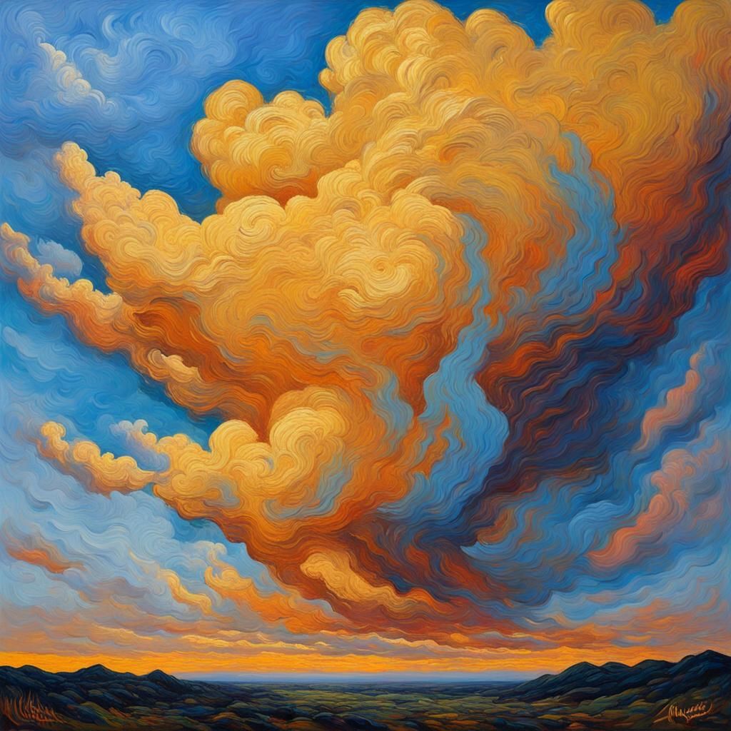 Golden Clouds in Blue Sky: Neo-Impressionist Expressionism