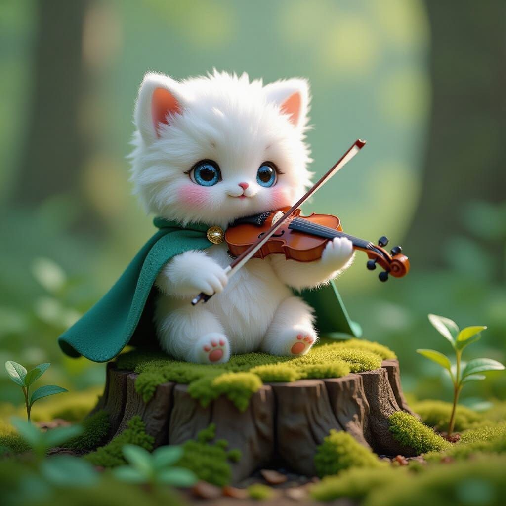 On a stump covered with bright green moss, there is a realis...