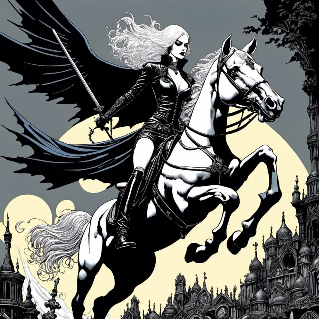 Lady Death Rides a Pale Horse in Comic Style