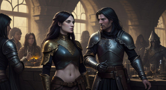 Medieval Warrior Witch in Dark Fantasy Tavern