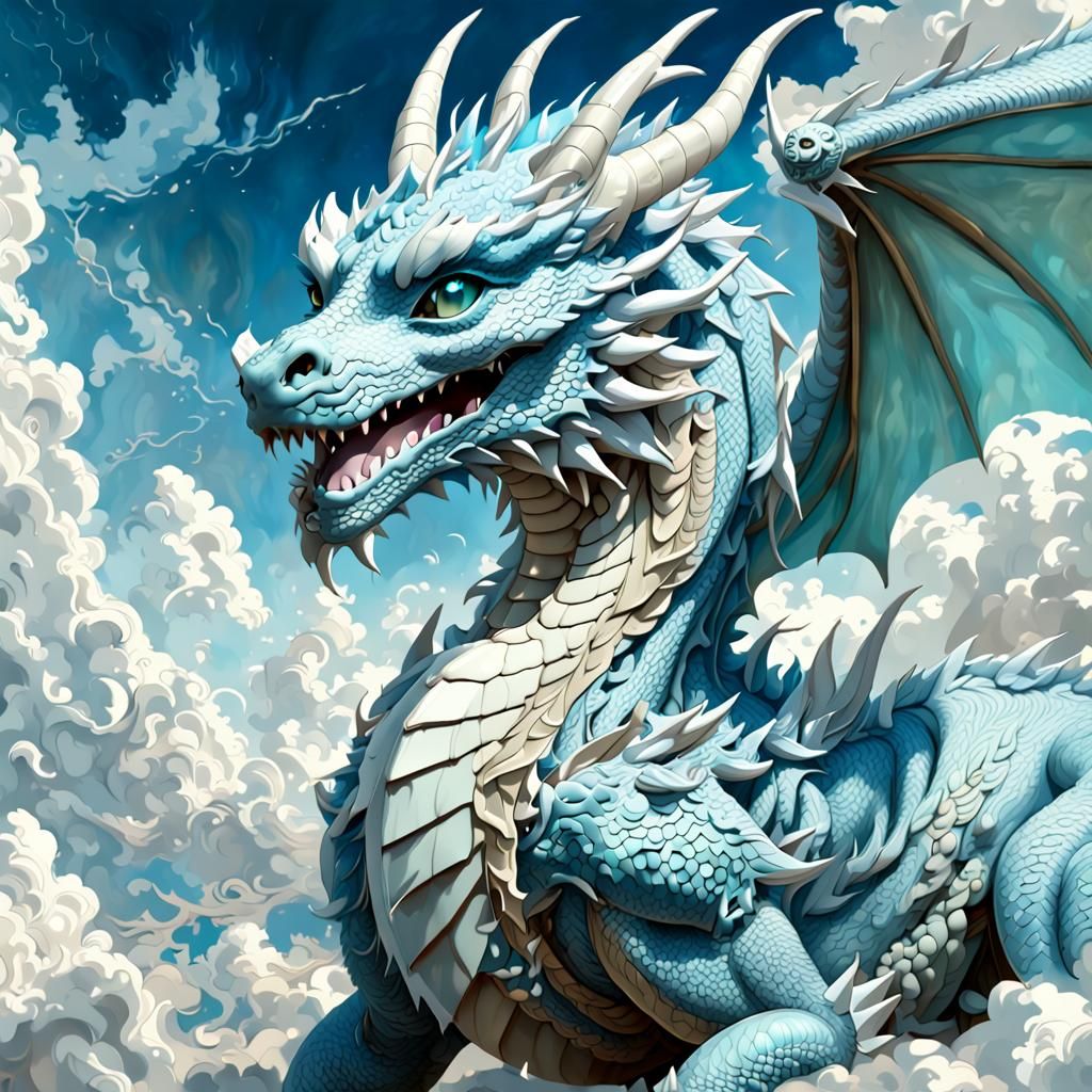 Pastel Blue Dragon Portrait in Anime Style