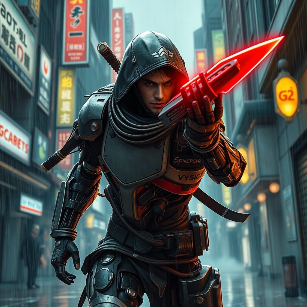 Cyberpunk Warrior in Neon Dystopia
