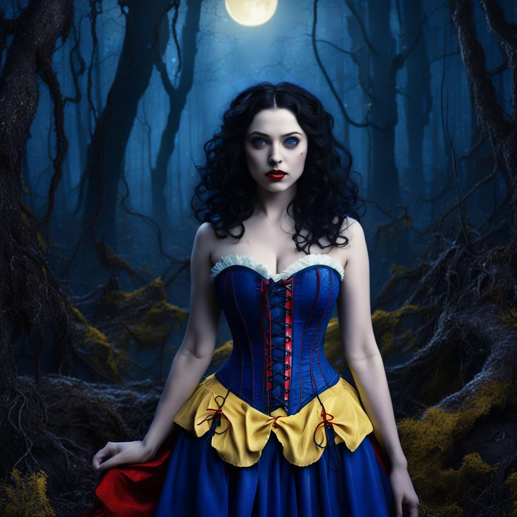 Gothic Snow White in Dark Forest: Fantasy Art
