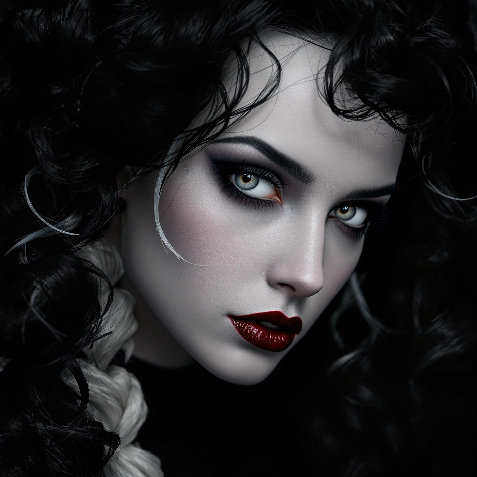 Ethereal Gothic Portrait of a Woman with Dramatic Makeup