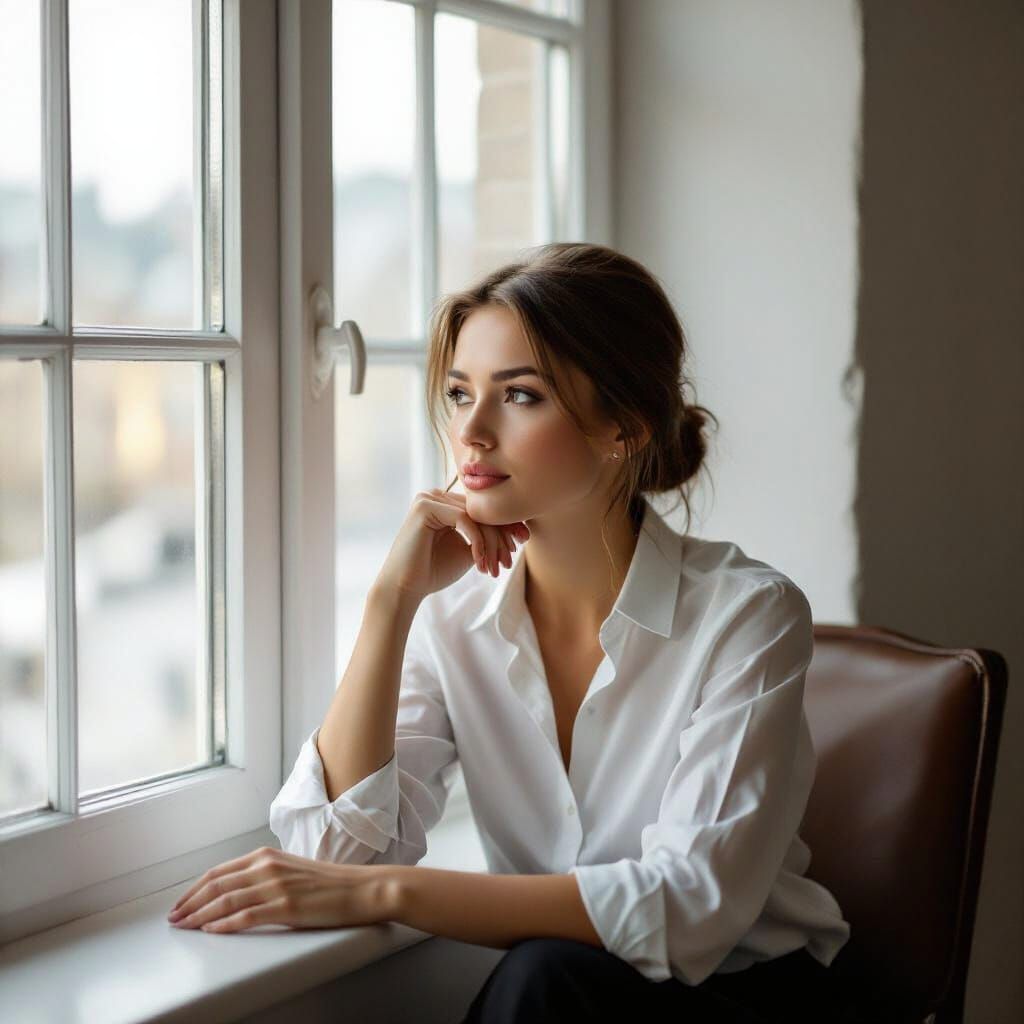 Contemplative Woman in Sepia-Toned Room