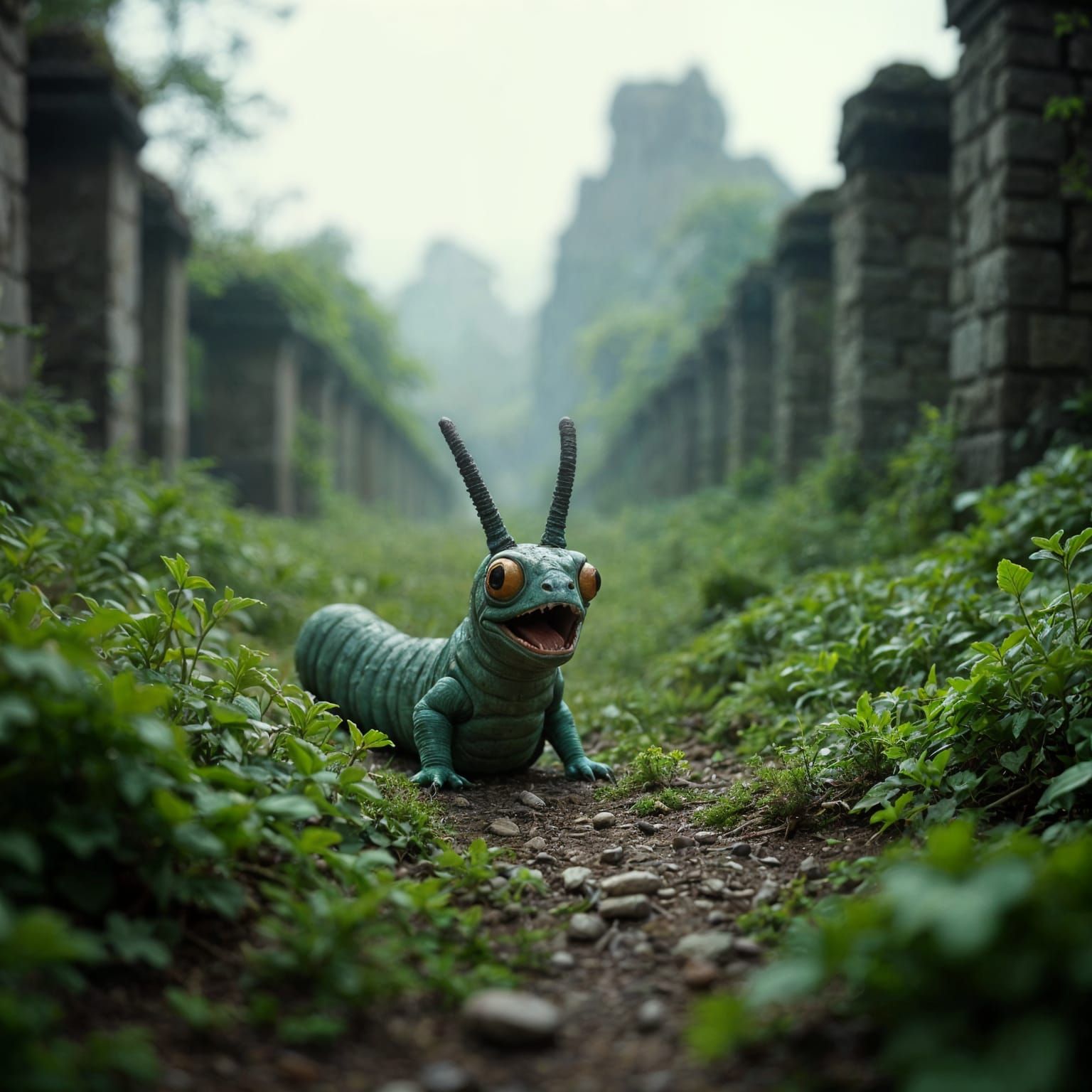 Epic Caterpillar on Ancient Battlefield, Cinematic Quality