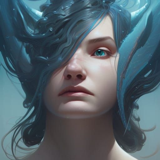 Detailed Portrait of Leviathan in Art Nouveau Style