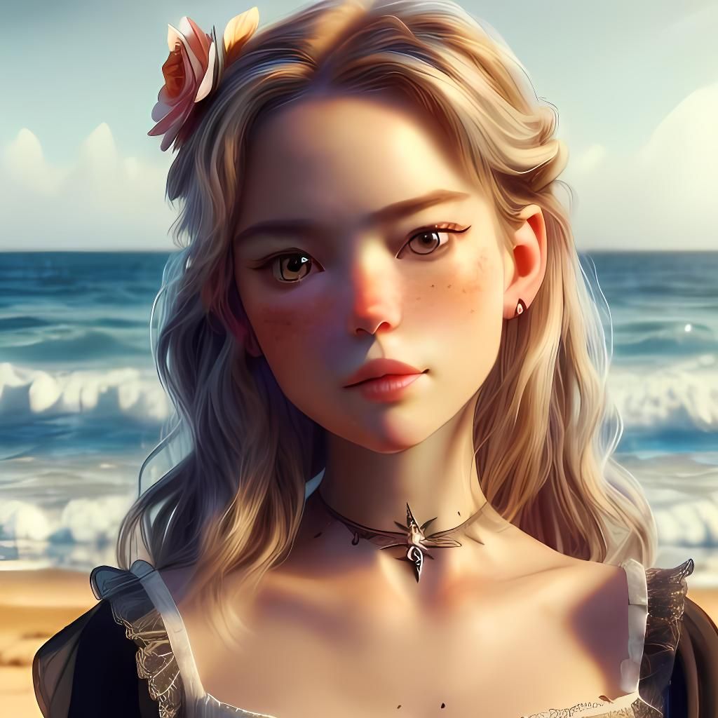 Realistic Beach Portrait in Vigée Le Brun Style