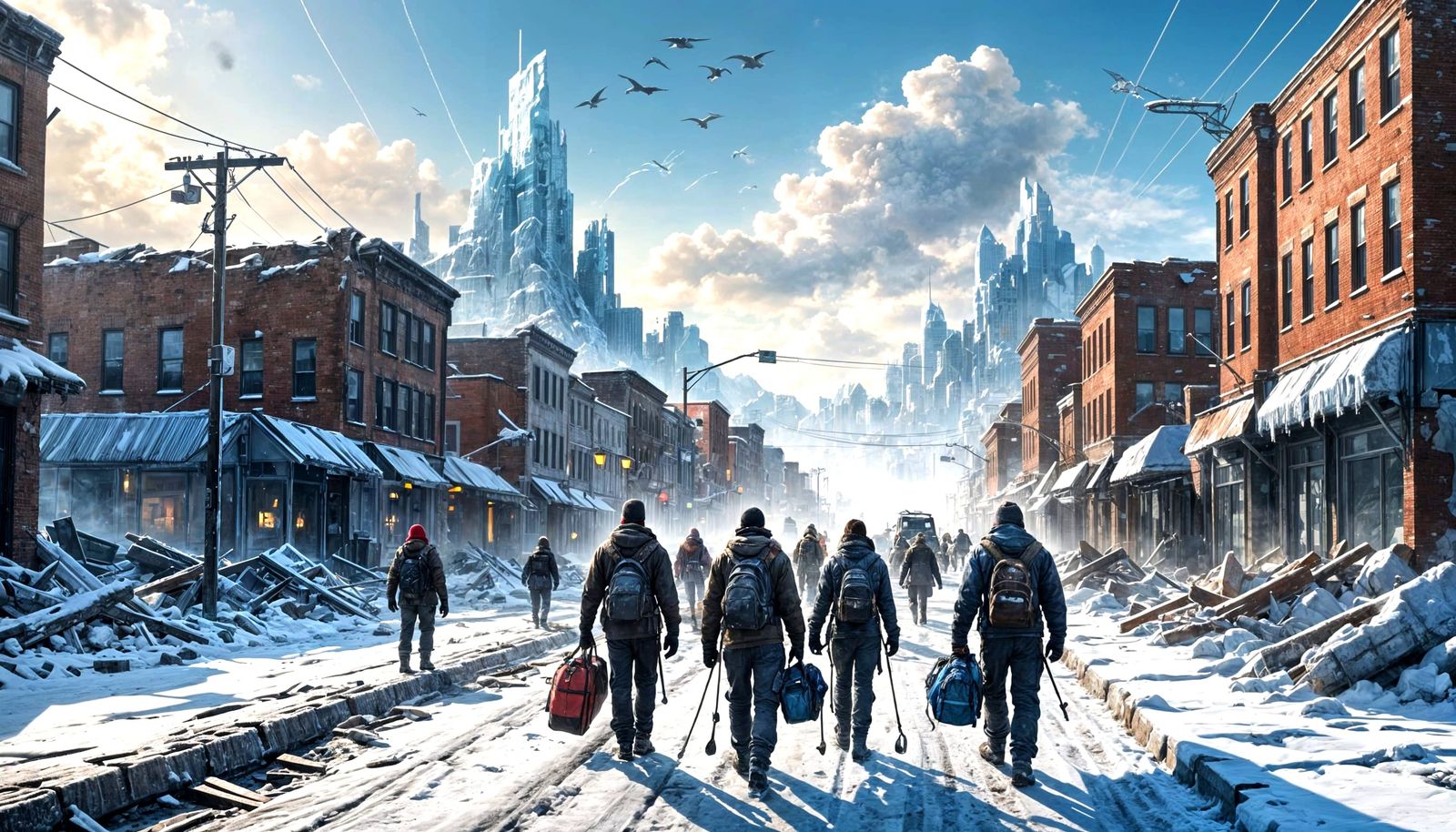 Frozen and Desolate Post-Apocalyptic Cityscape in a Bleak Wi...