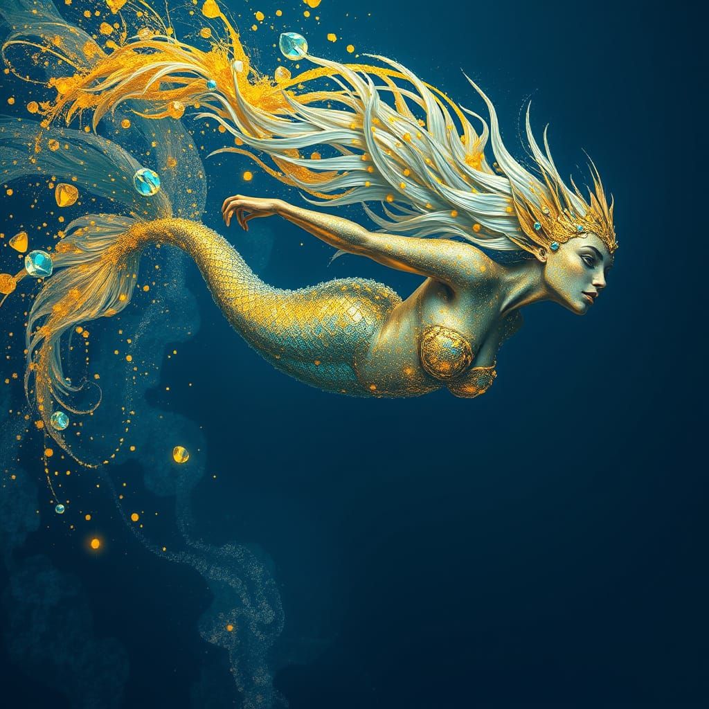 Glowing Mermaid Shines in the Dark Ocean Depths