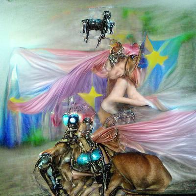 Futuristic Fairy Princess and Robot Centaur in Renaissance S...