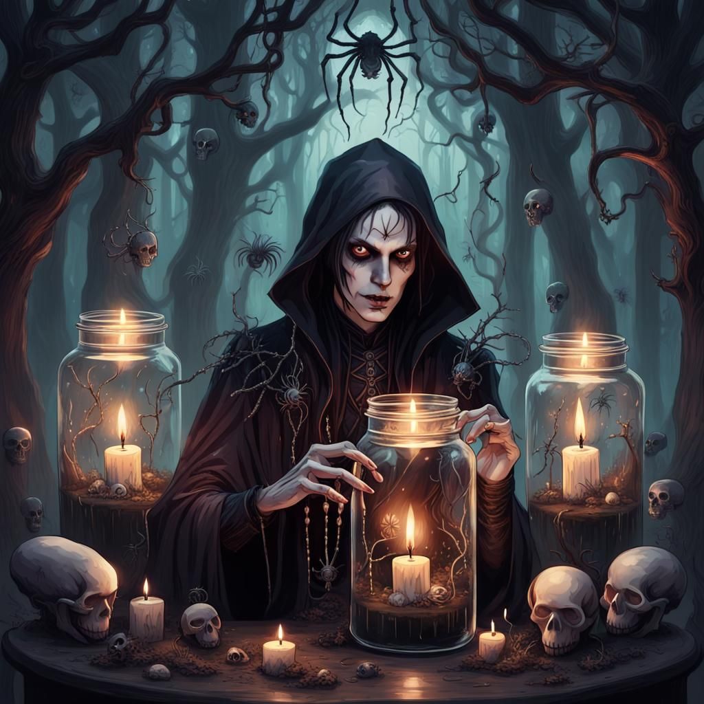 Gothic Warlock Jar Enchantment in Dark Forest