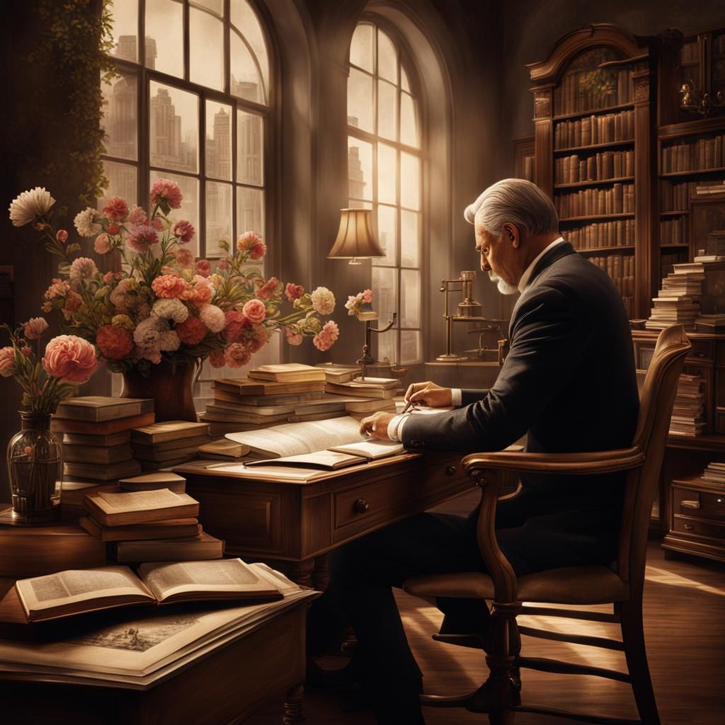 Architect Drawing with Sepia Tones and Vintage Books