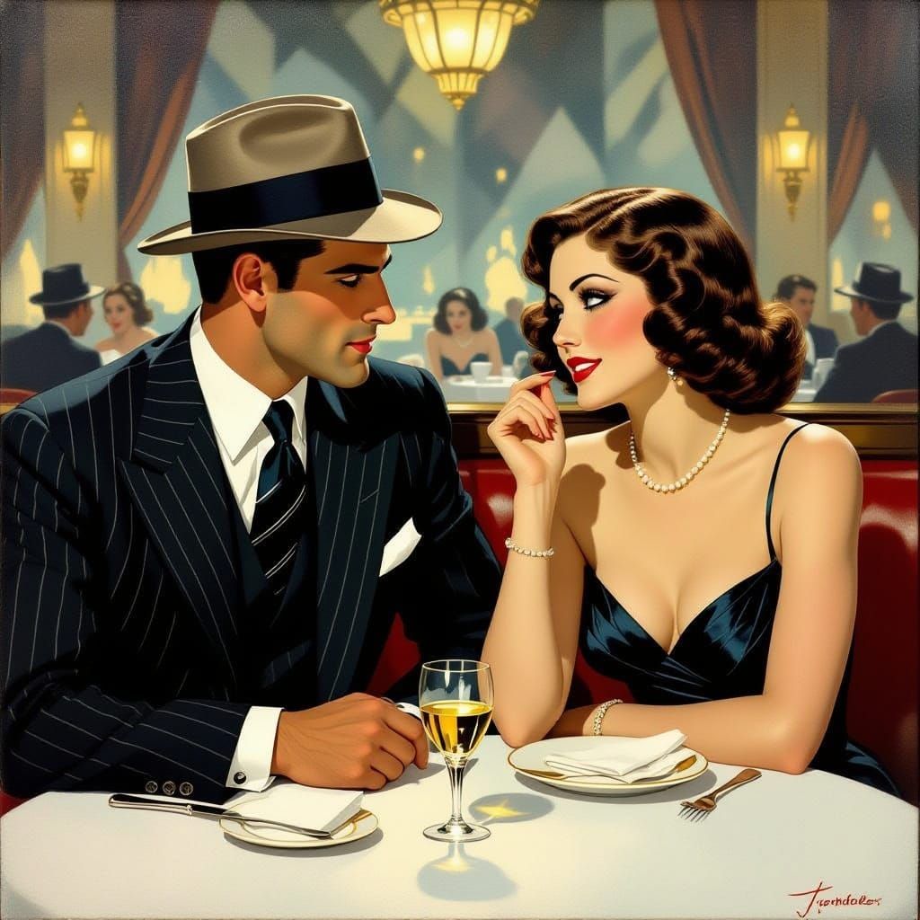 Glamorous Art Deco Couple in a Chic Restaurant