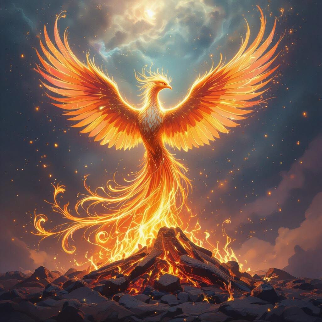 Phoenix Rises From Starlight Pyre in Cosmic Nebula
