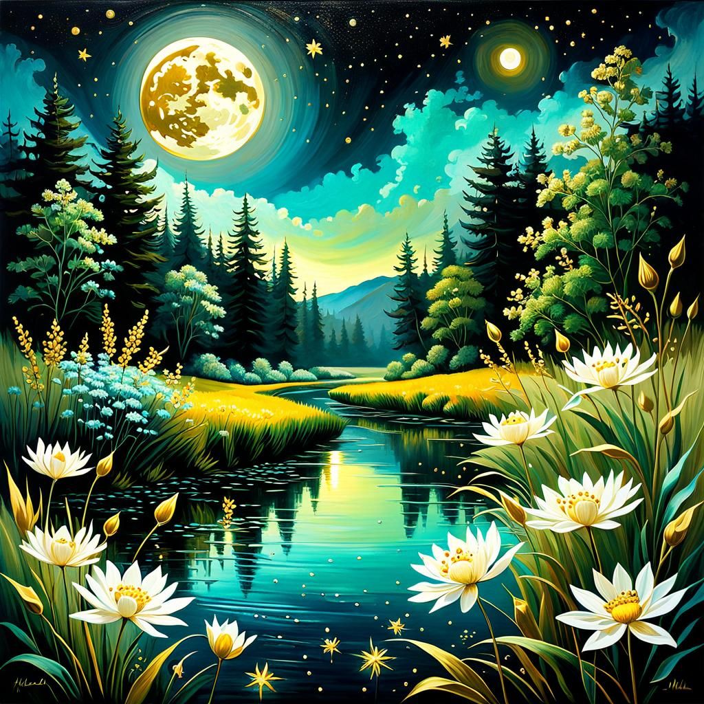 Ethereal Golden Flowers in Modern Oil Painting