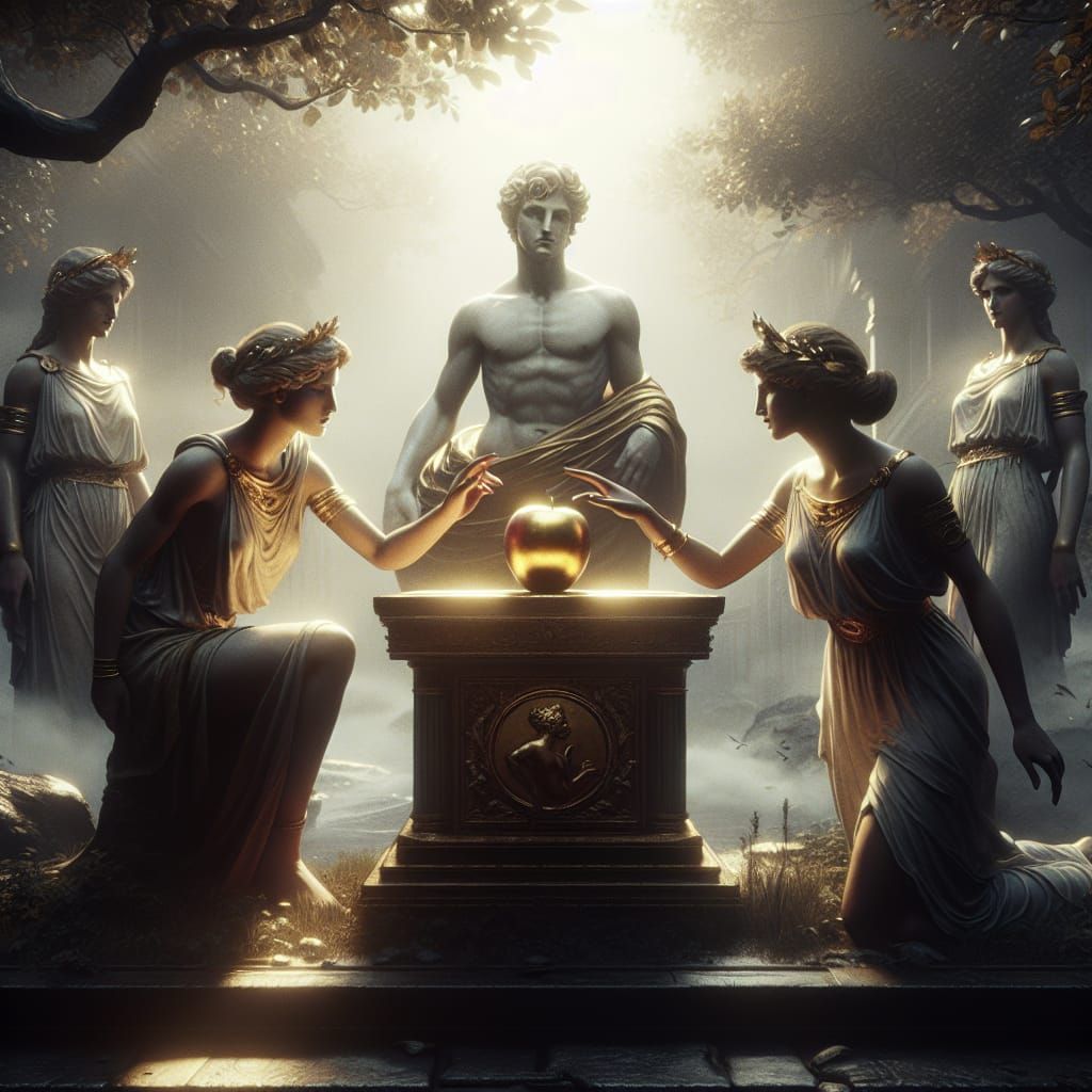 Greek Gods Offer Golden Apple in Romantic Style