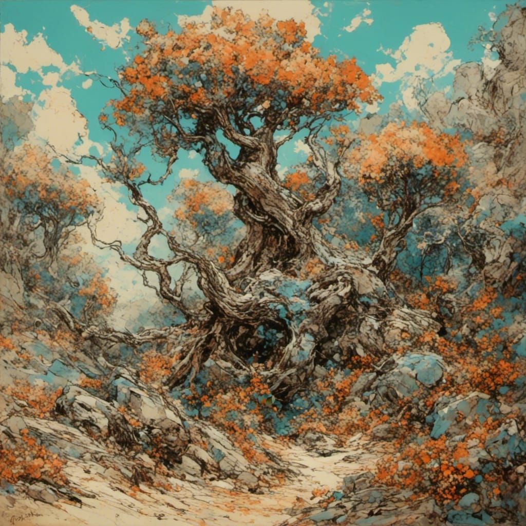 Mysterious Digital Landscape in 3D Rendered Style