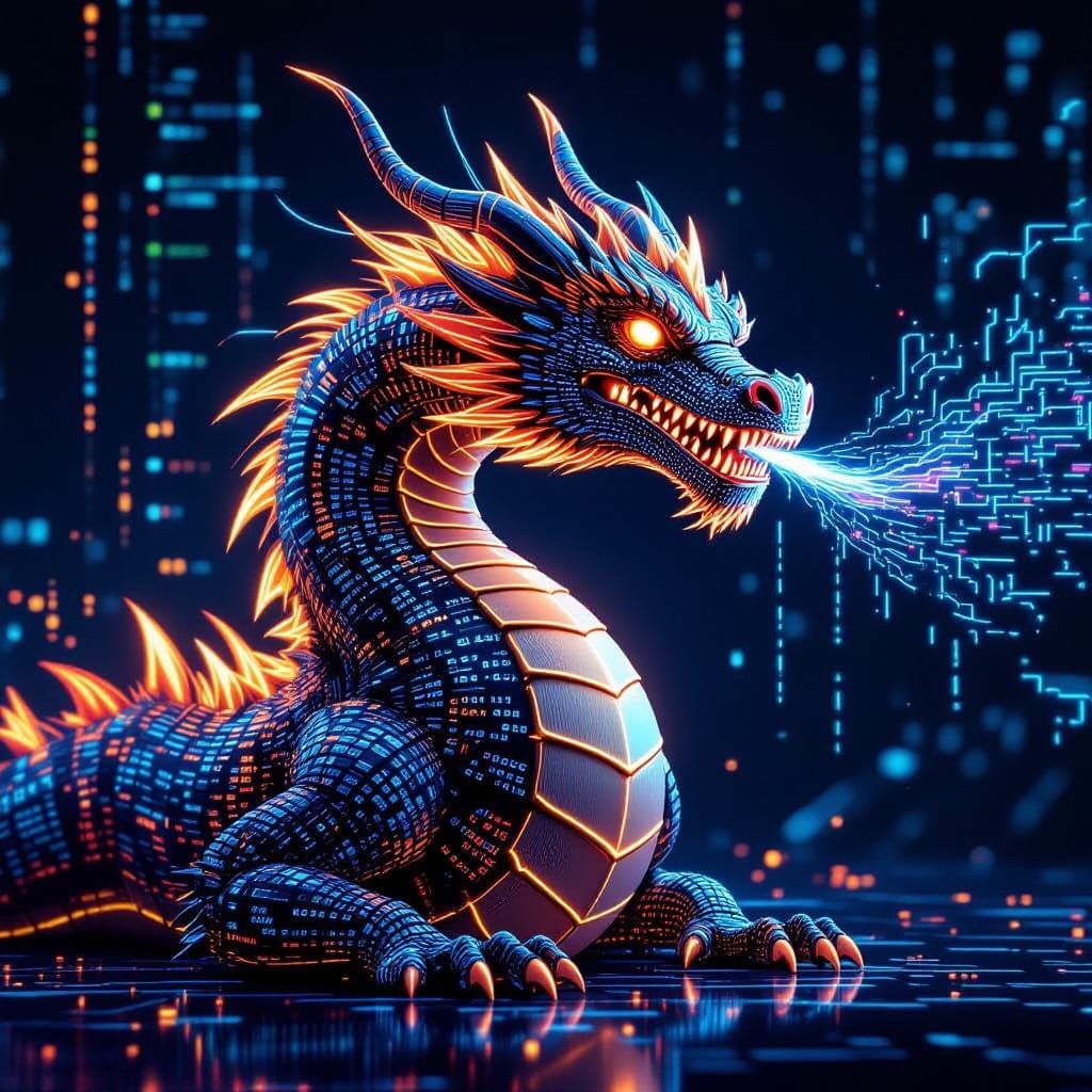 Majestic Coded Dragon of Electric Light and Data