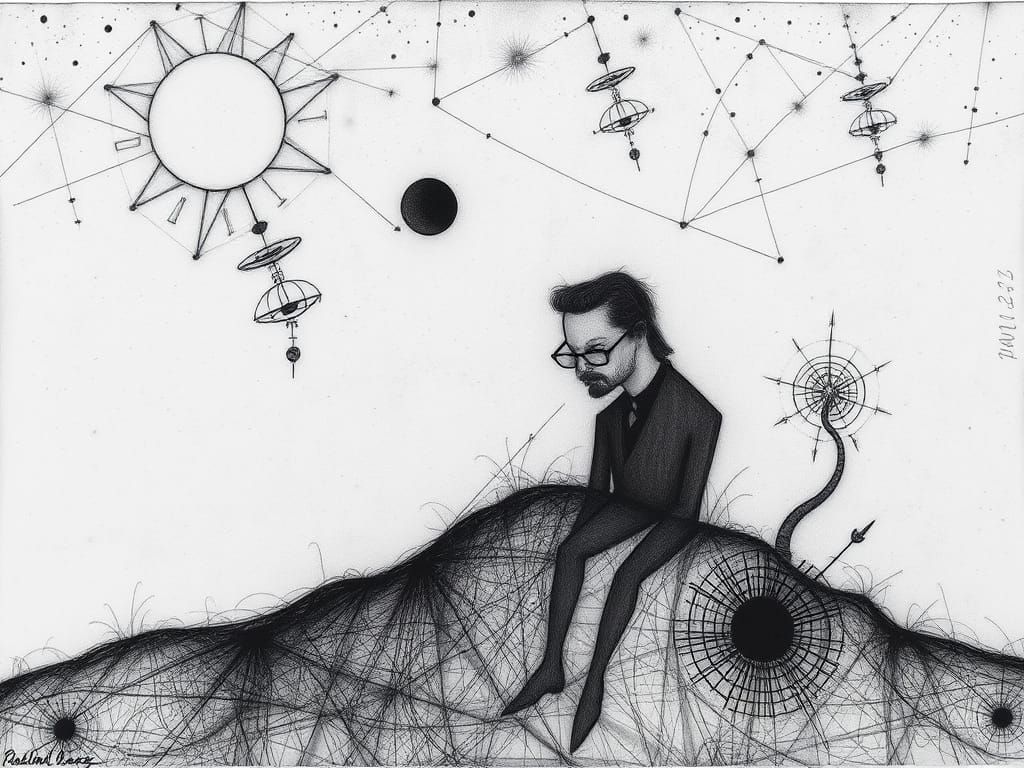 Surreal Celestial Scene in the Style of Paul Klee