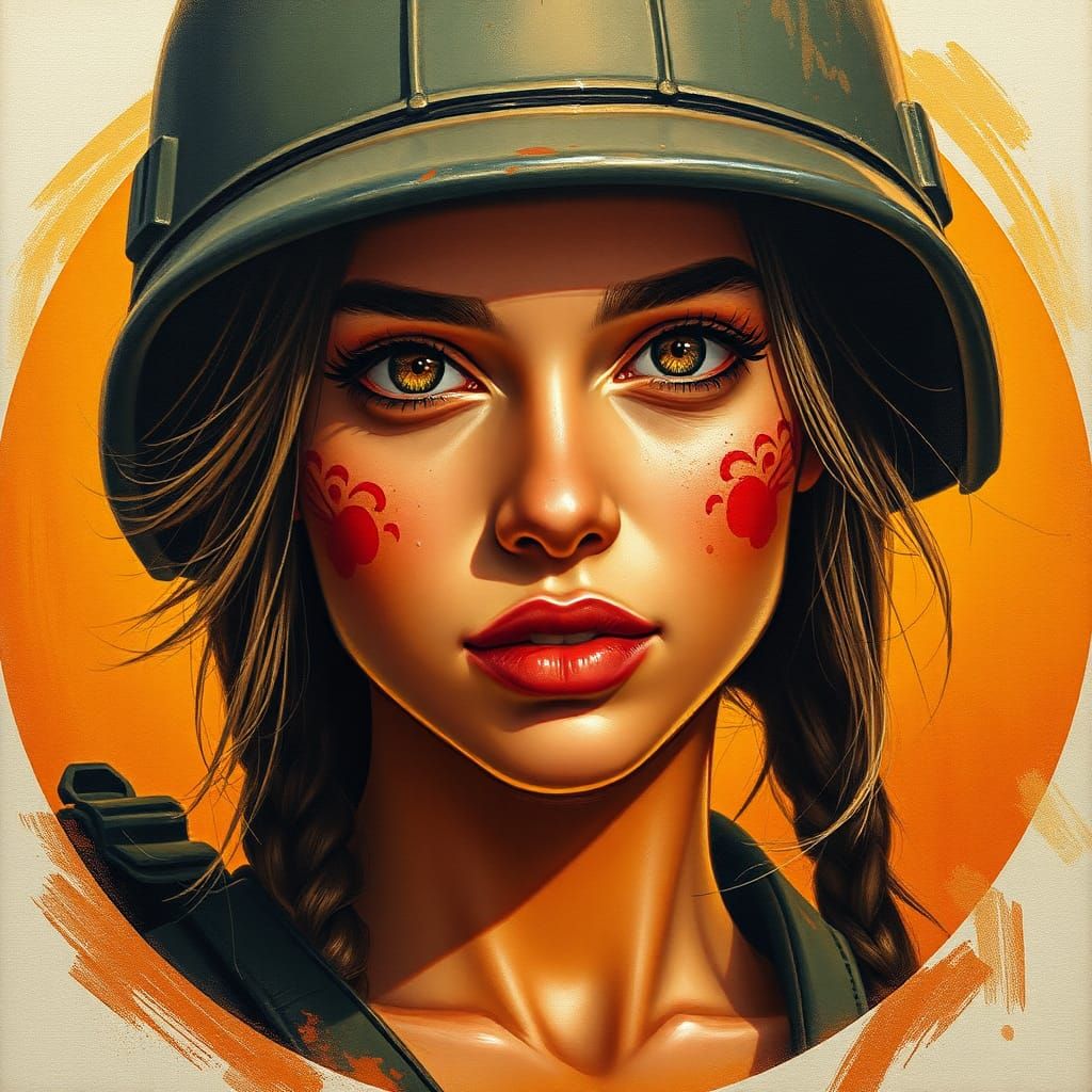 Cinematic Portrait of Confident Female Soldier with Painted ...