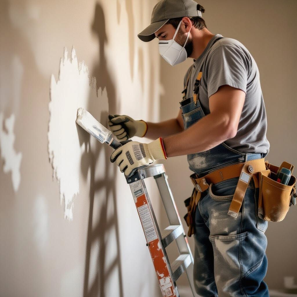 Builder Applying Plaster to Wall in Natural Light