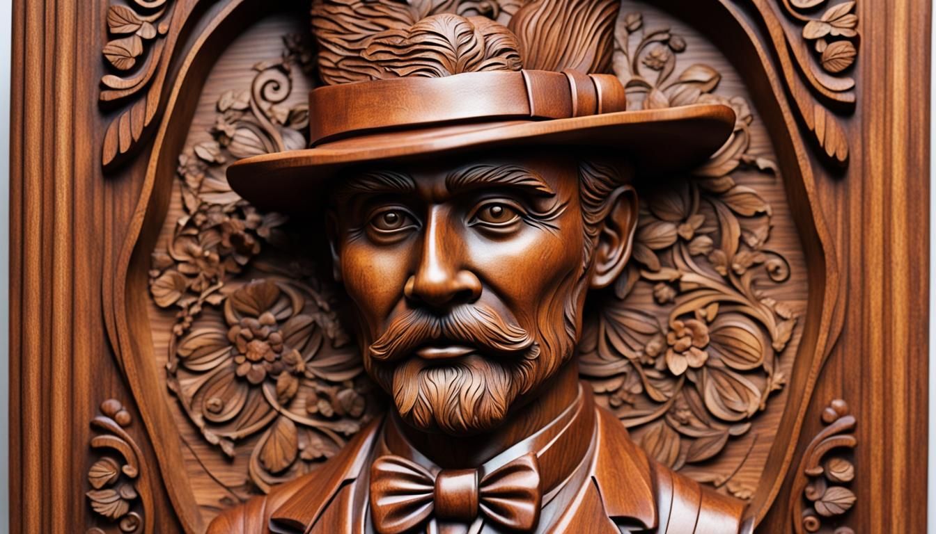 Intricate Wood Carving of a Dapper Gentleman