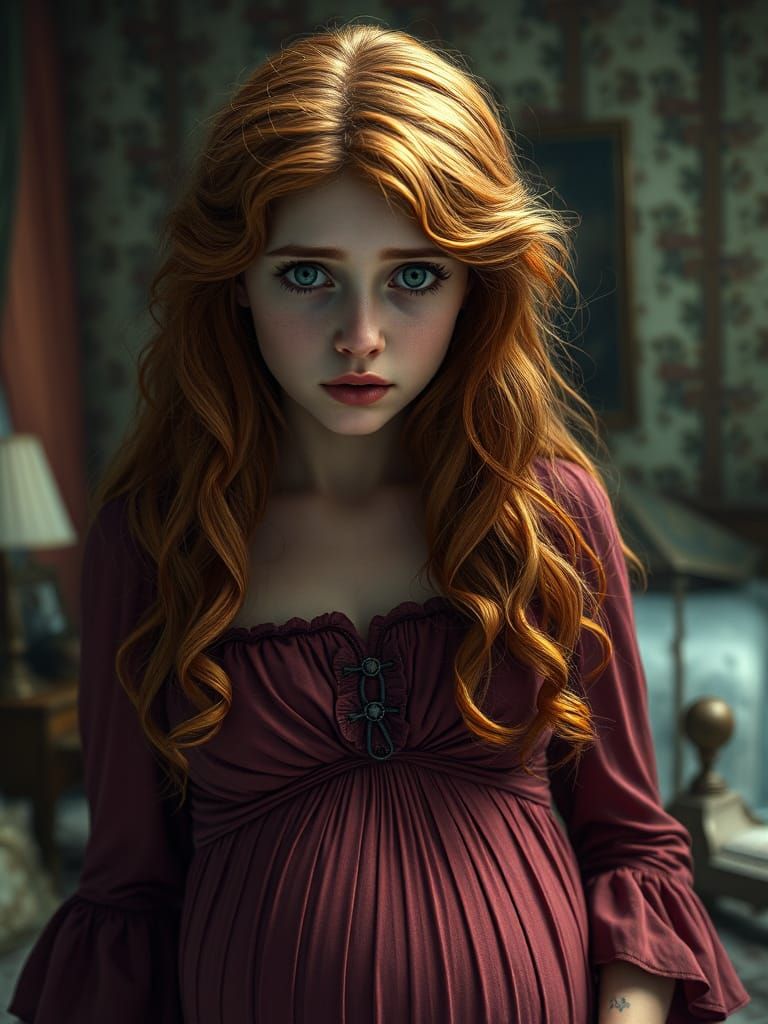 Young Maiden's Fears in a Fantastical 1800s Bedroom
