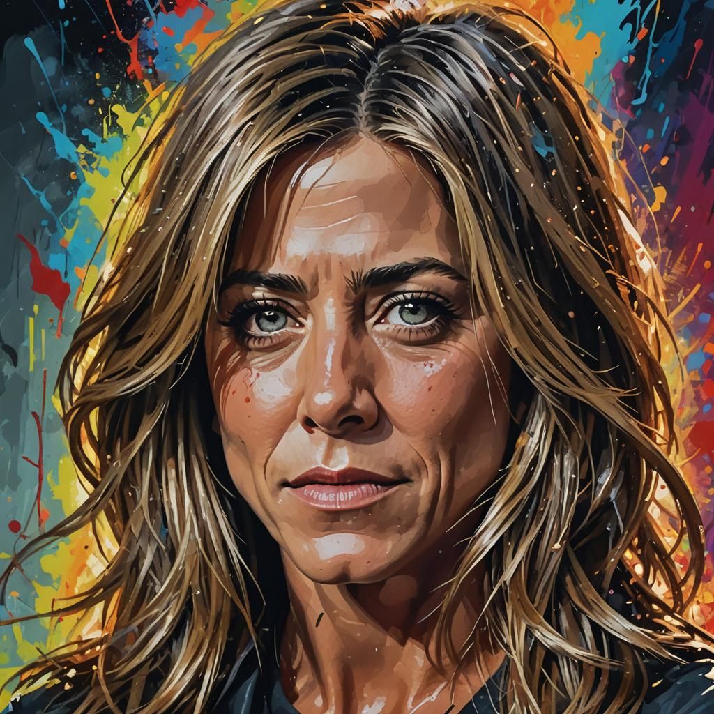 Jennifer Aniston Horror Movie Scene: Hyperrealistic Portrait