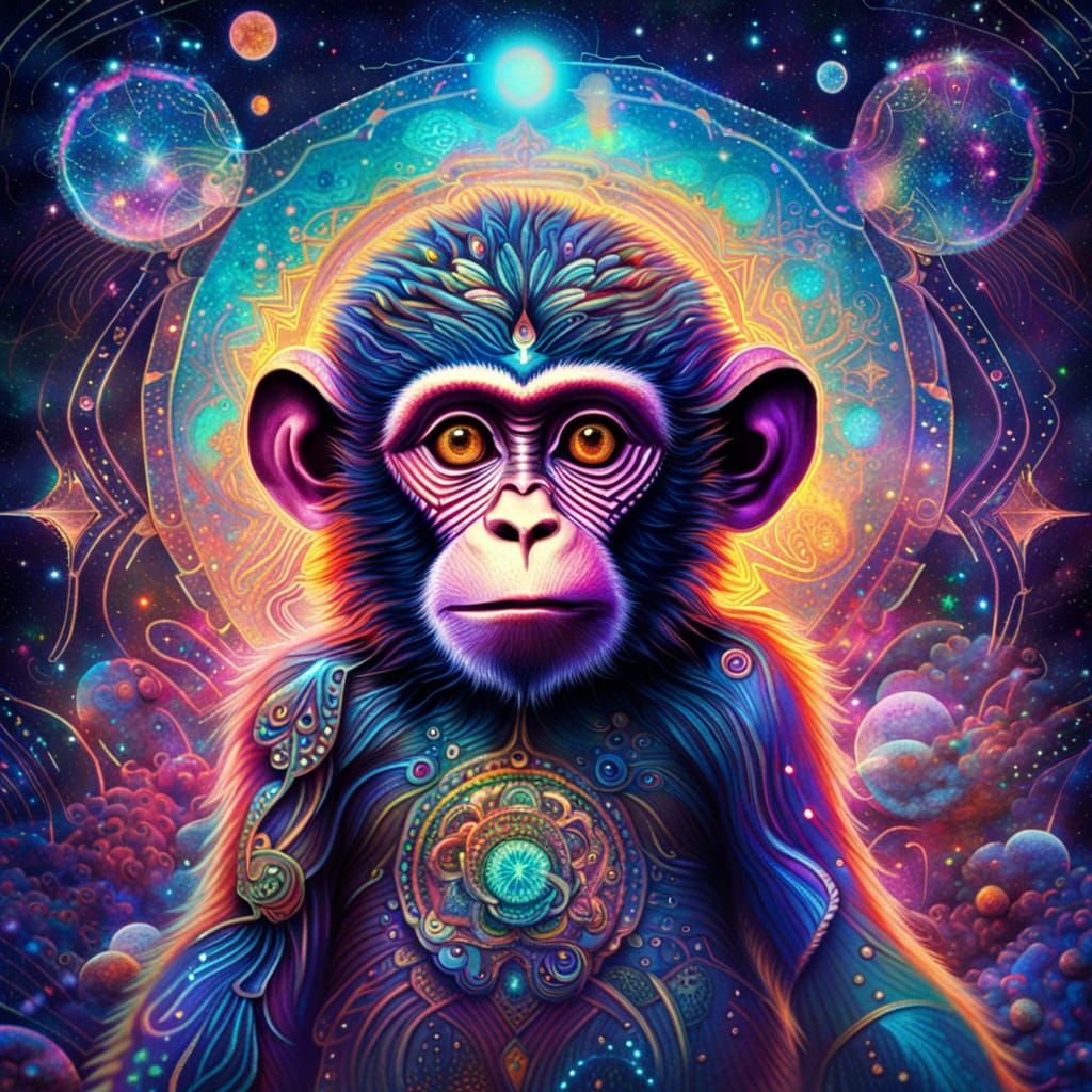 Holographic Monkey in Cosmic Astral Illustration