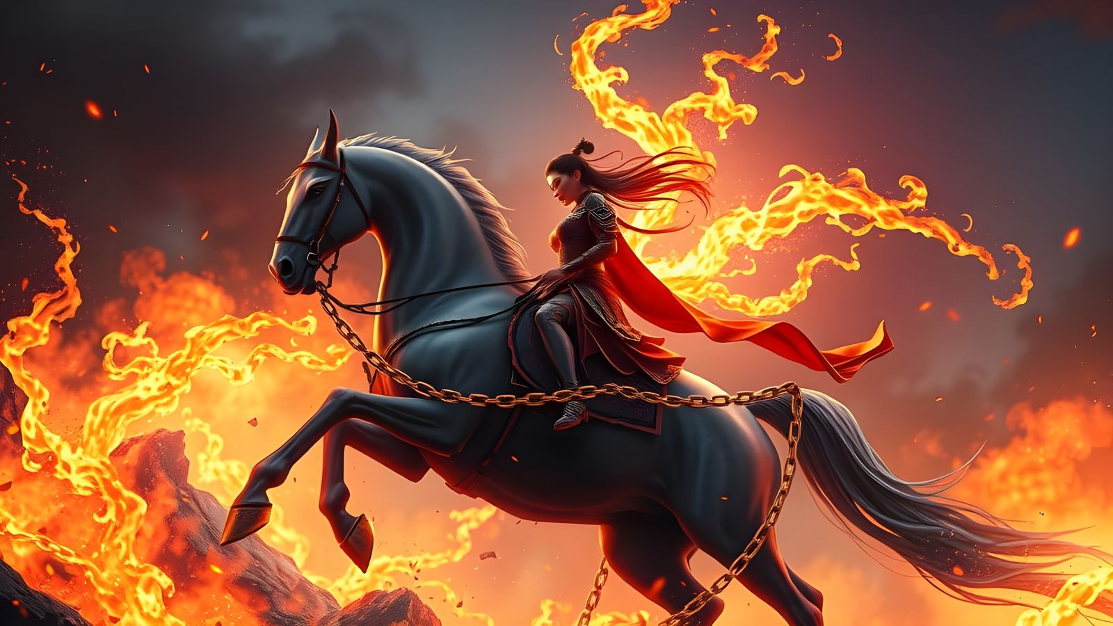Ethereal Dark Fantasy Ghostrider on Horseback