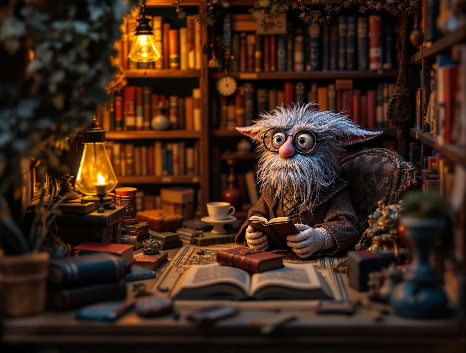Cozy Bookroom Diorama by Soft Sculpture Artist