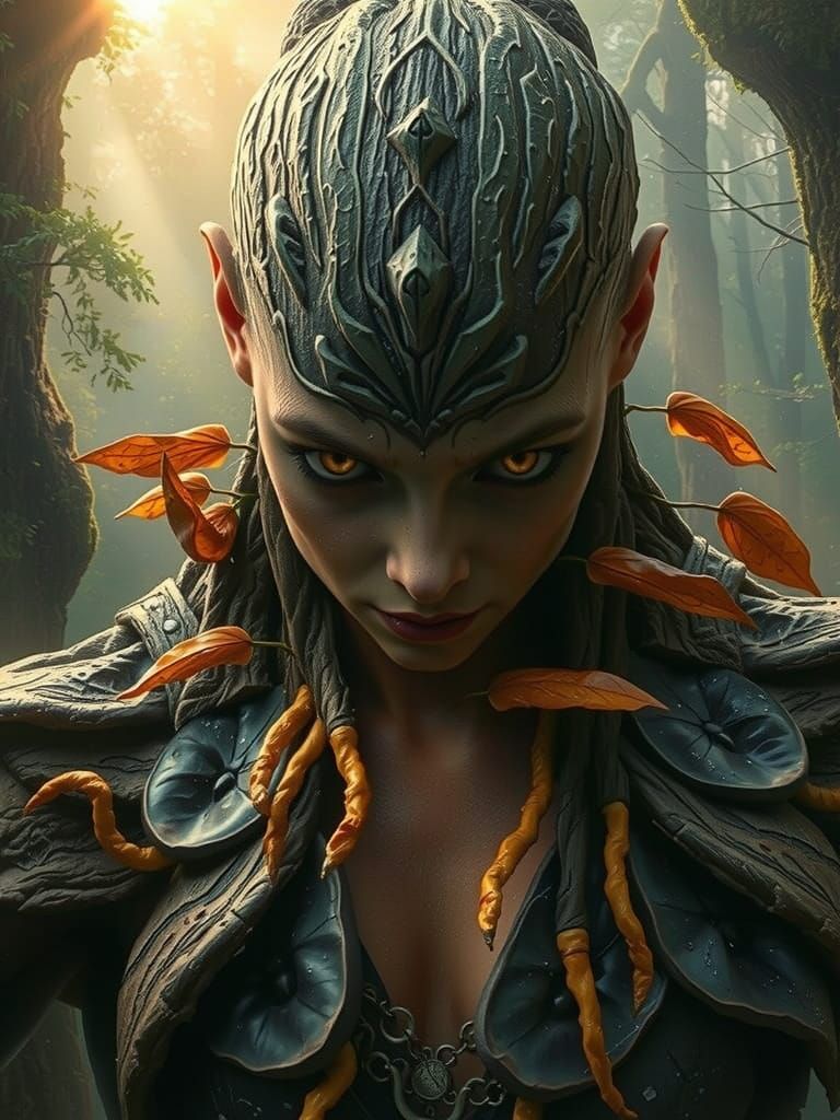 Majestic Dryad Giantess in Dawn Lit Forest