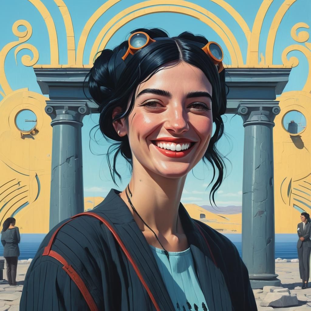 Young Woman in Surreal Retro-Futuristic Art Style