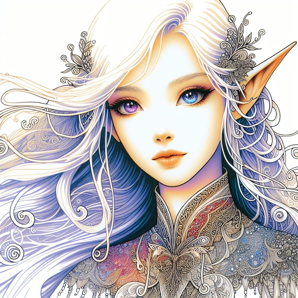 Ethereal Elf Beauty in Color Marker Style