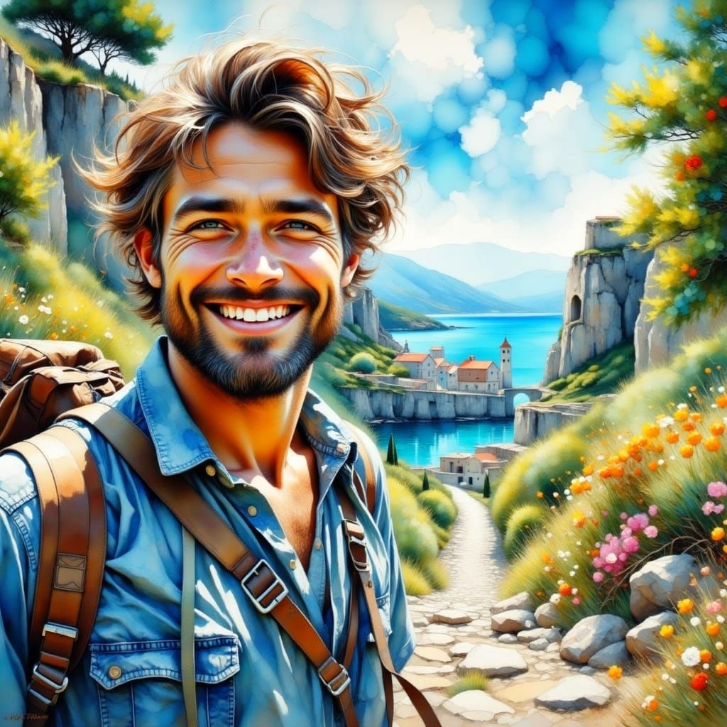 Italian Backpacker in Ancient Croatian Countryside