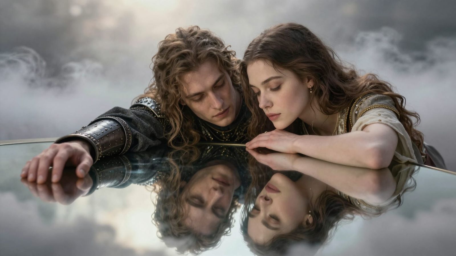 Medieval Warrior's Ethereal Reflection of Beloved