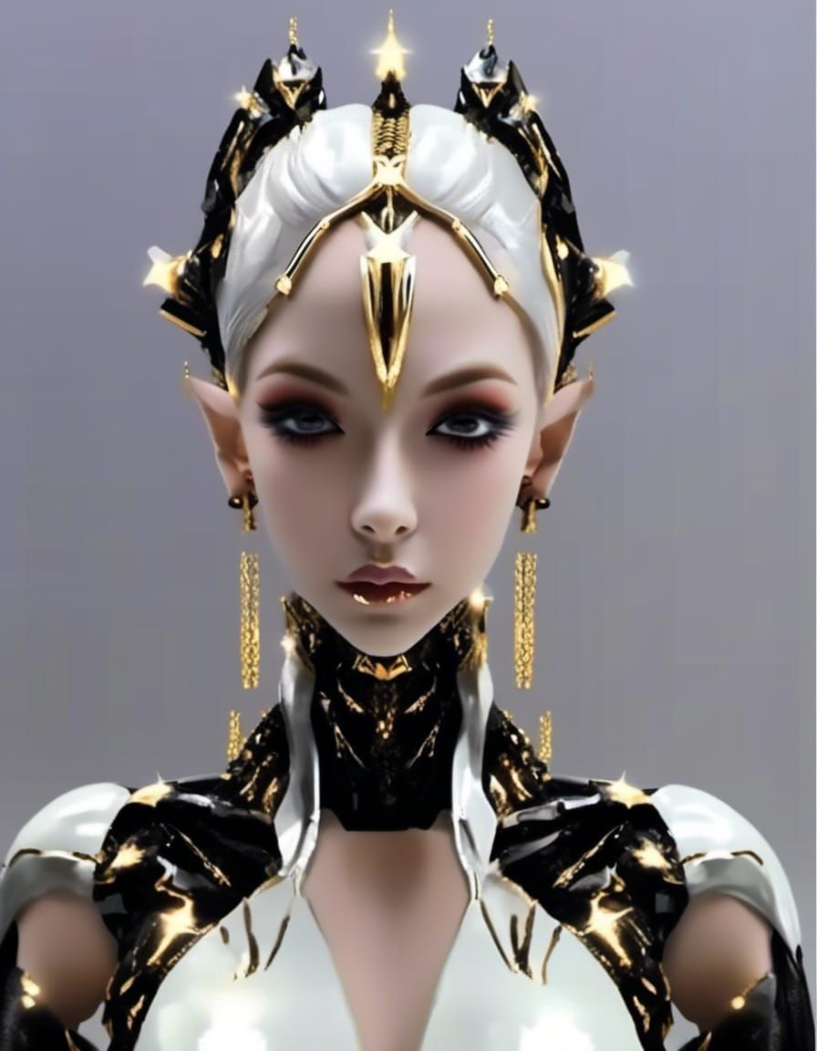 Hybrid Android Goddess with Metallic Ponytail