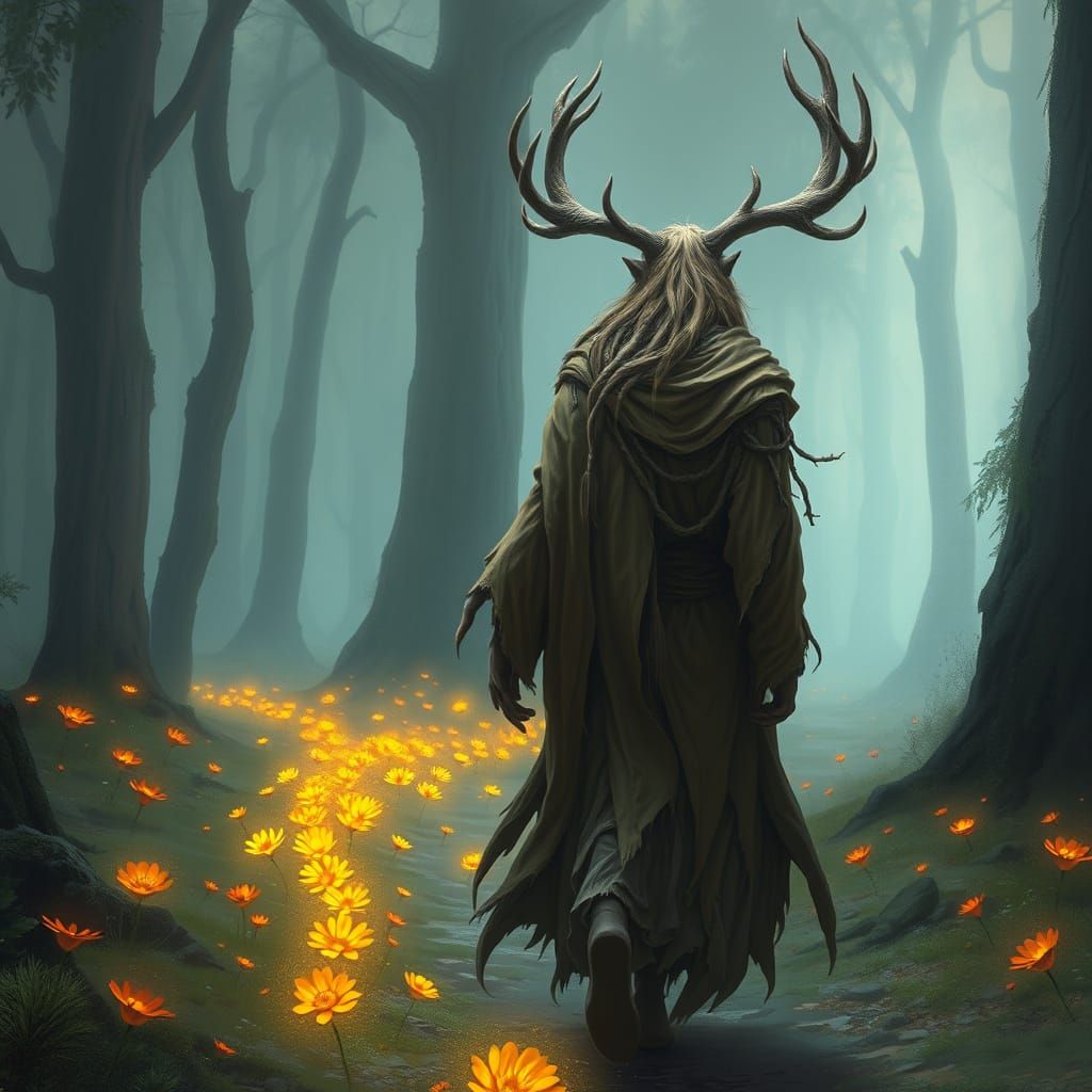 Mystical Antlered Giant in Ethereal Forest
