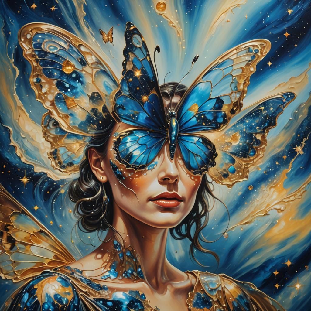 Surreal Butterfly Reflecting the Universe as Oil Painting