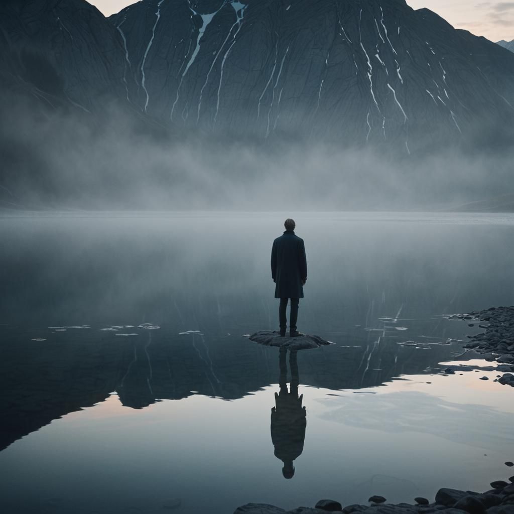 Twilight Alpine Lake in Digital Matte Painting Style