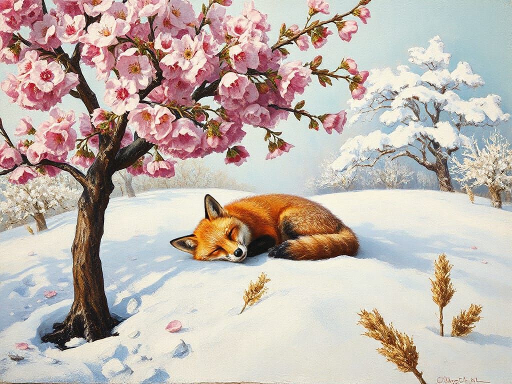 Orchard in Bloom: Impasto Painting of Spring and Winter