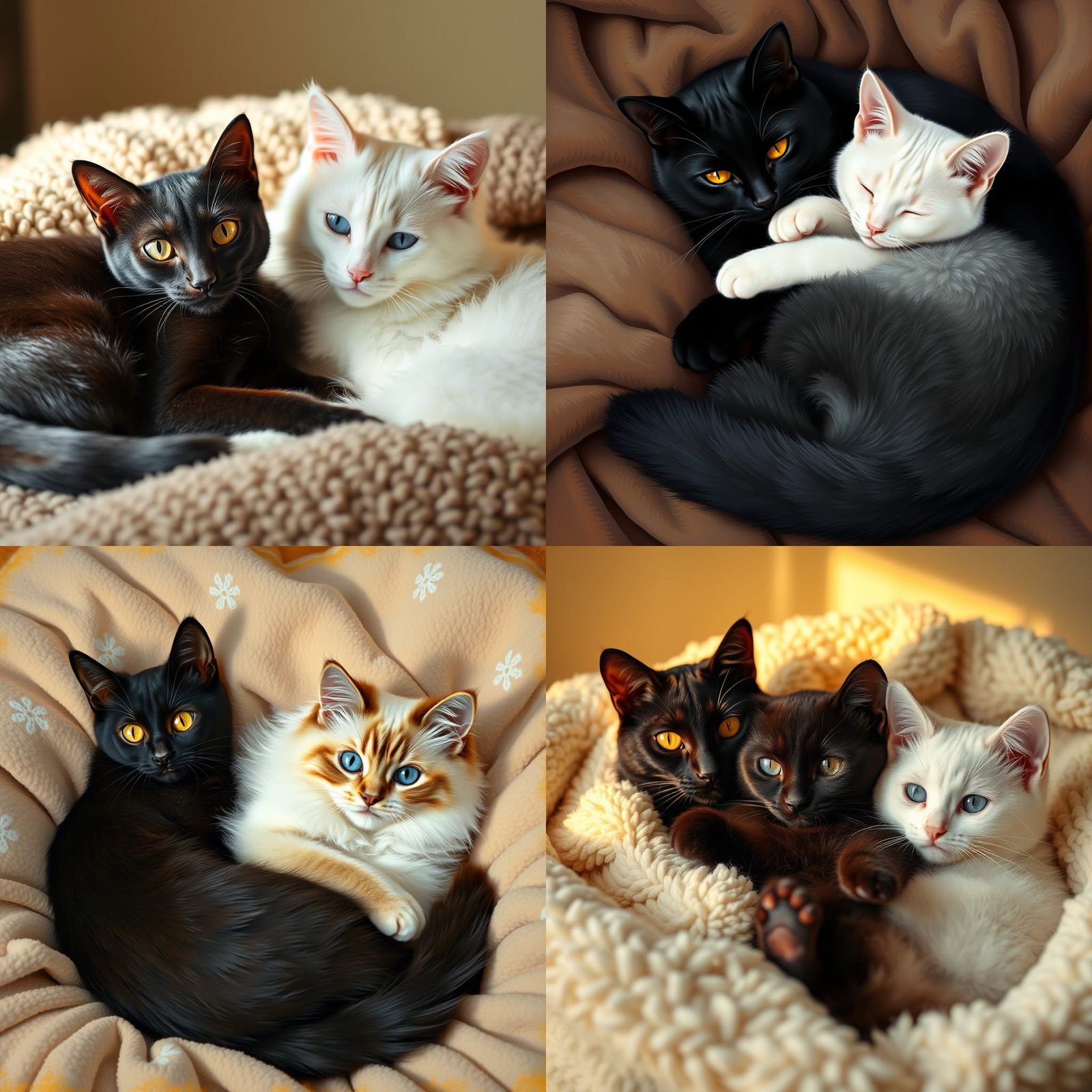 Black and White Cats Curled Up Together