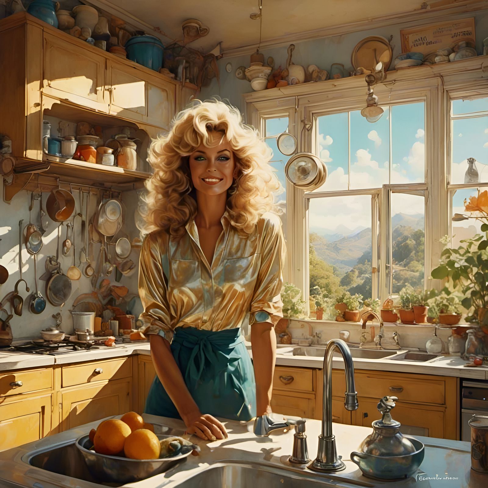 Farrah Fawcett Portrait in Pin-Up Style