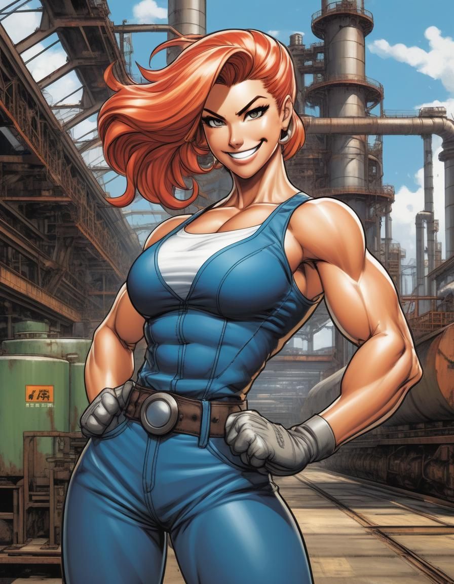 Rosie the Riveter Flexing in Manga Comic Style